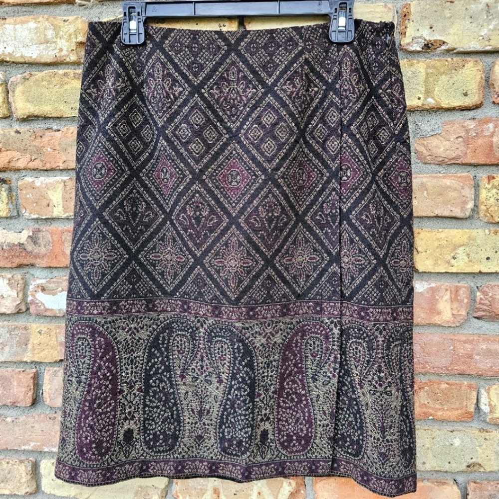 Vintage Wool Blend Paisley Knee Length  Skirt